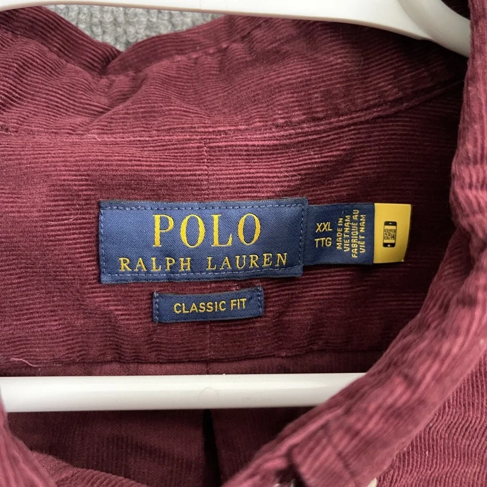 Polo Ralph Lauren Corduroy Cord Shirt Mens Sz 2XL Burgundy Button Long Sleeve